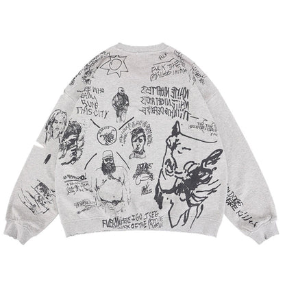 Graffiti Art Distressed Crewneck Sweatshirt - Thrashink