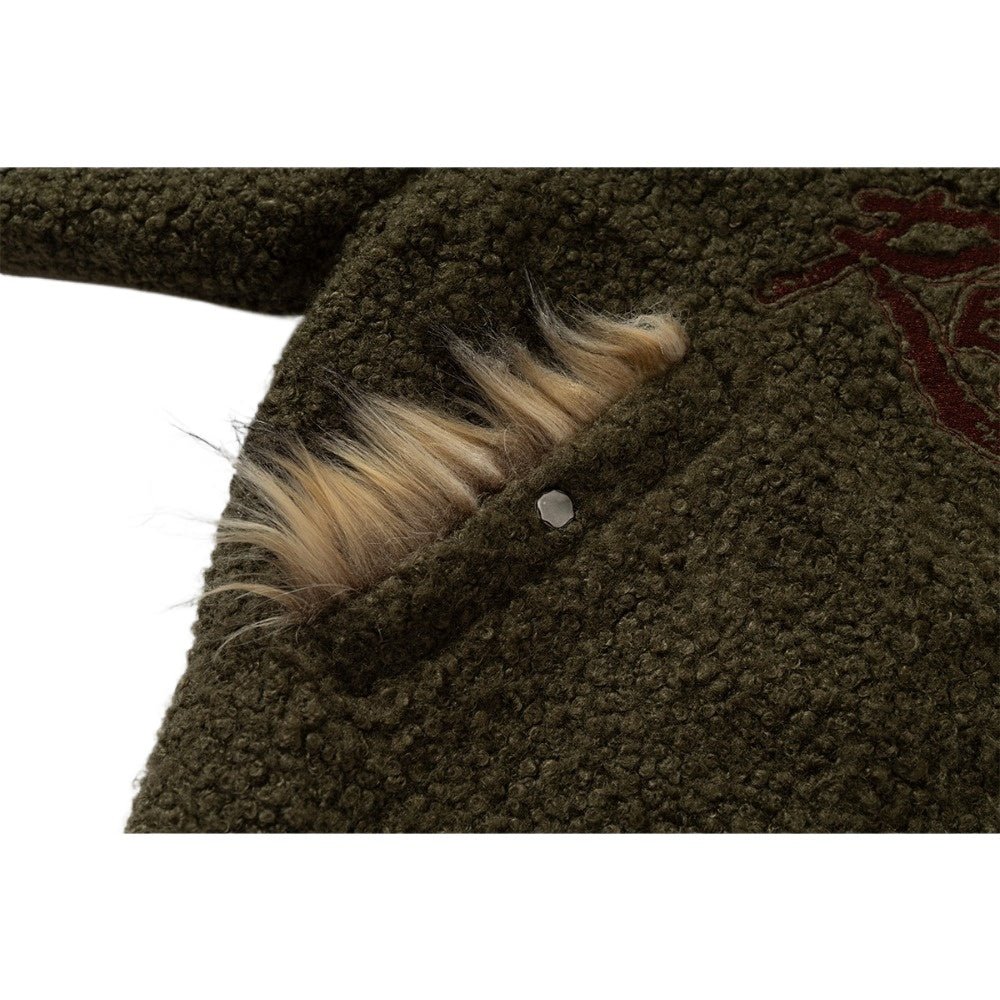 Graffiti Embroidery Paneled Sherpa Jacket - Thrashink