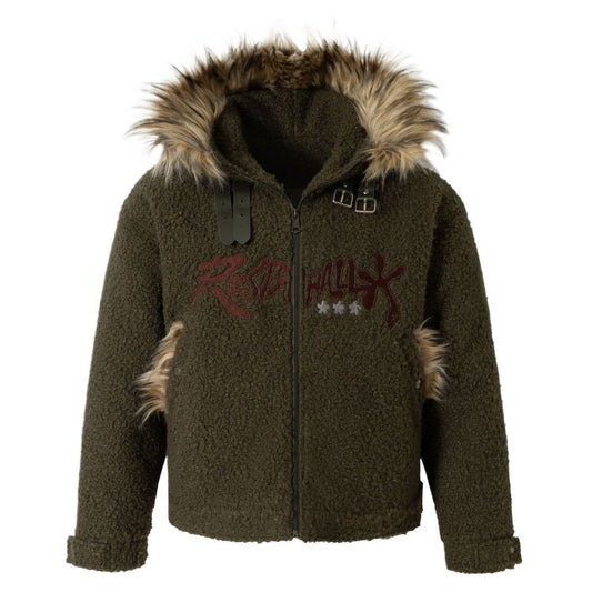 Graffiti Embroidery Paneled Sherpa Jacket - Thrashink