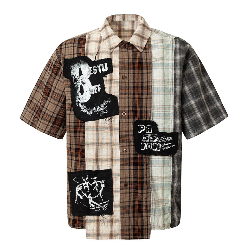 Graffiti Patchwork Plaid Shirt - Thrashink