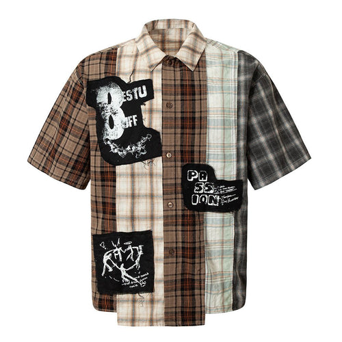 Graffiti Patchwork Plaid Shirt - Thrashink