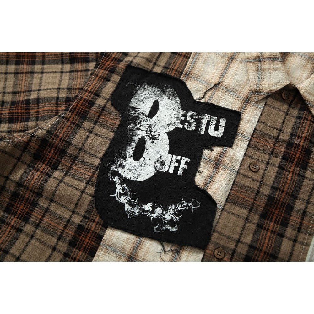 Graffiti Patchwork Plaid Shirt - Thrashink