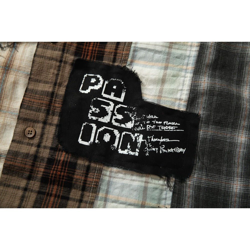 Graffiti Patchwork Plaid Shirt - Thrashink