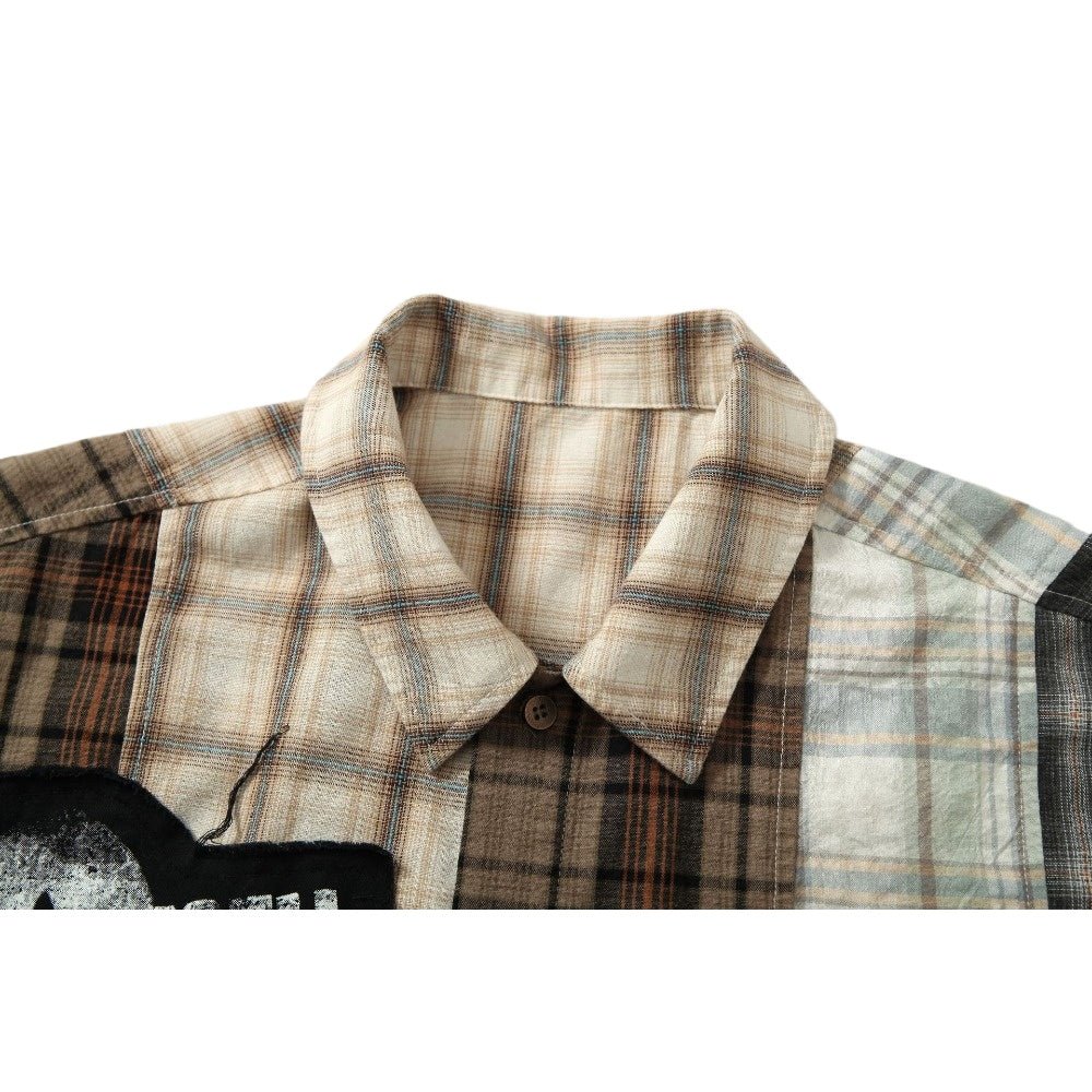 Graffiti Patchwork Plaid Shirt - Thrashink