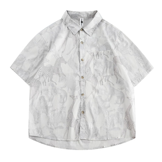 Grassland Animals Dark Print Shirt - Thrashink