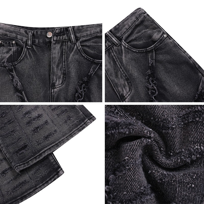 Gray Frayed Line Distressed Jeans - Thrashink