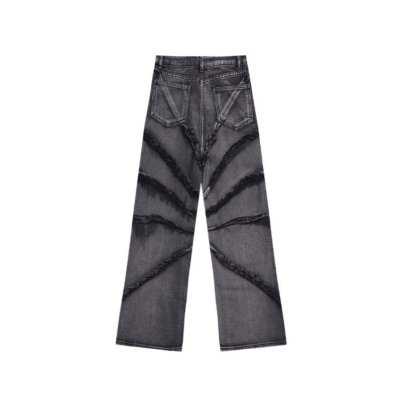 Gray Frayed Line Distressed Jeans - Thrashink