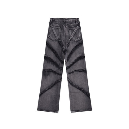 Gray Frayed Line Distressed Jeans - Thrashink