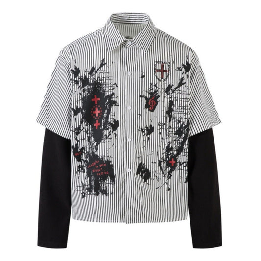 Grunge Splatter Striped Shirt - Thrashink