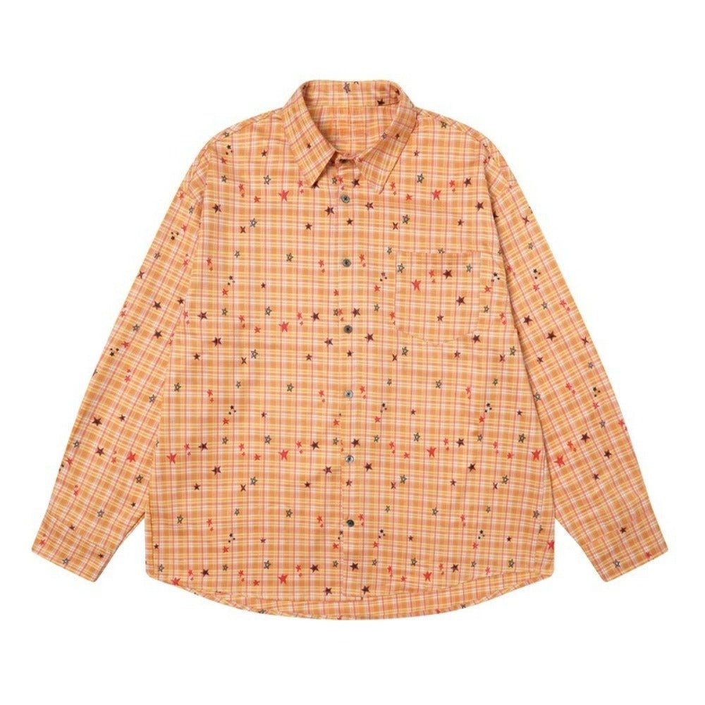 Hand - painted Star Check Shirt - Thrashink