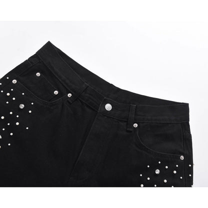 Heavily Starry Beaded Rhinestone Jeans - Thrashink