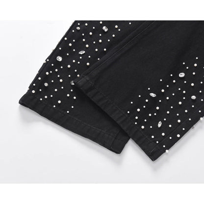 Heavily Starry Beaded Rhinestone Jeans - Thrashink