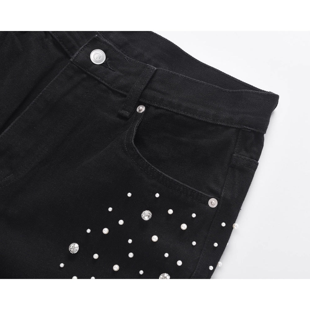Heavily Starry Beaded Rhinestone Jeans - Thrashink