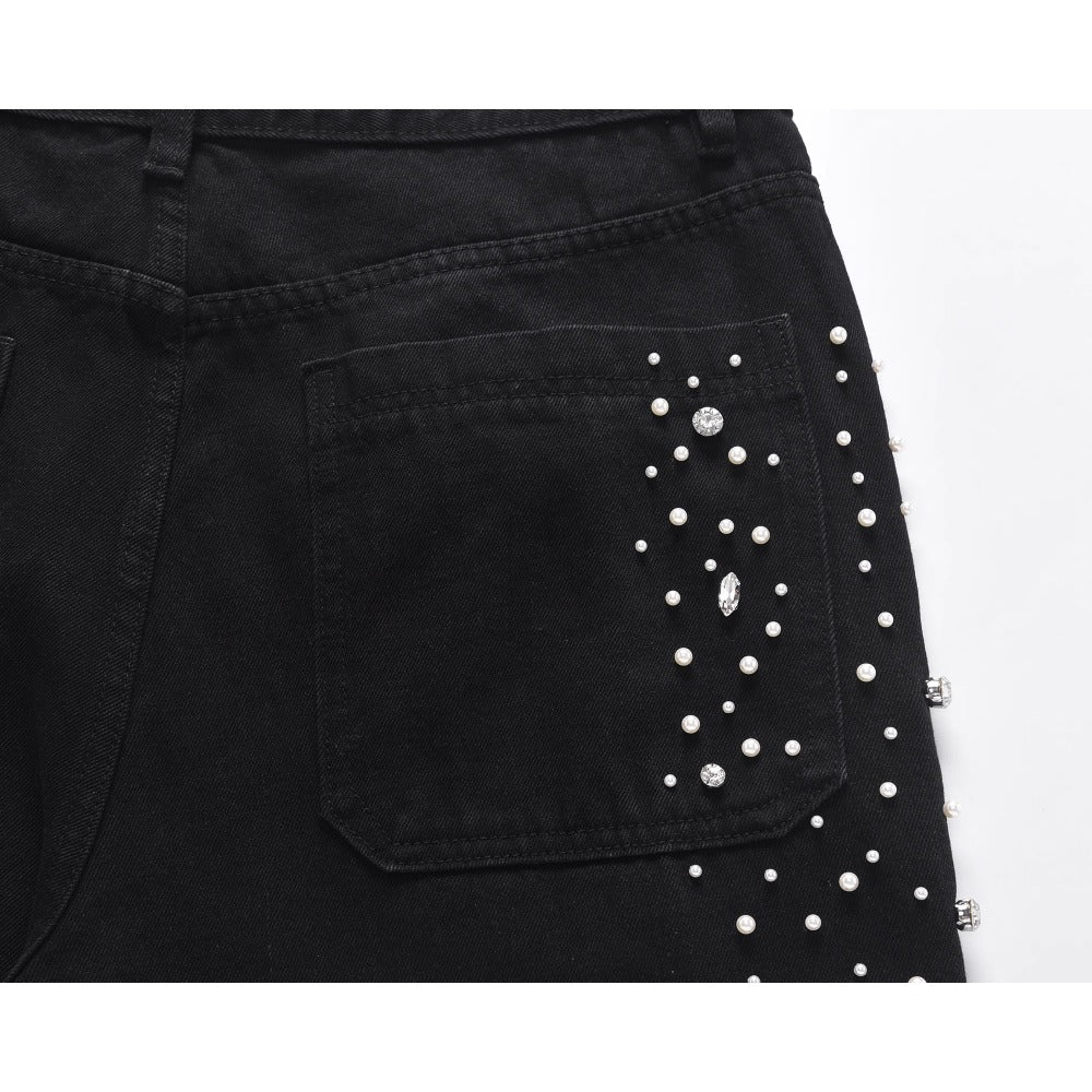 Heavily Starry Beaded Rhinestone Jeans - Thrashink