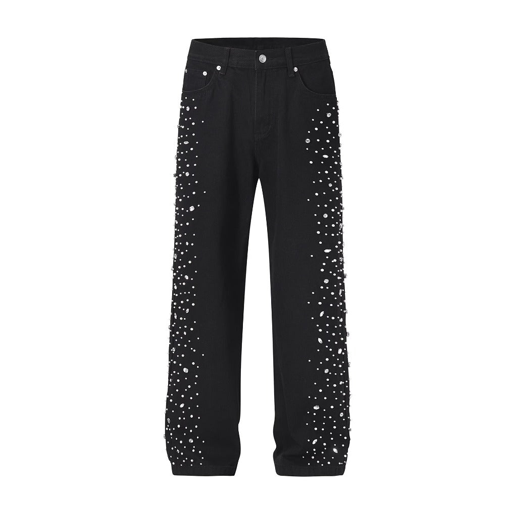 Heavily Starry Beaded Rhinestone Jeans - Thrashink