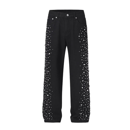 Heavily Starry Beaded Rhinestone Jeans - Thrashink