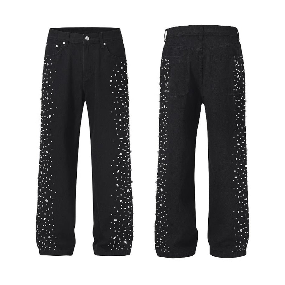 Heavily Starry Beaded Rhinestone Jeans - Thrashink