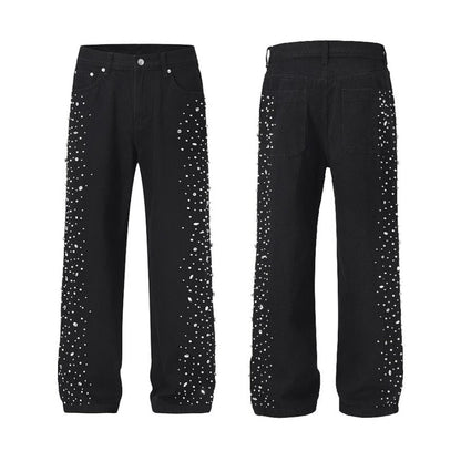 Heavily Starry Beaded Rhinestone Jeans - Thrashink