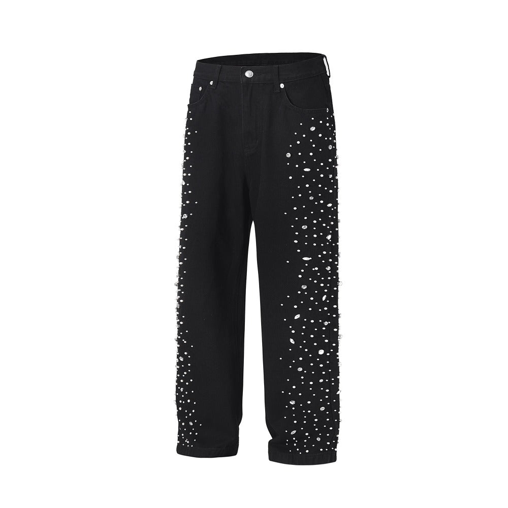 Heavily Starry Beaded Rhinestone Jeans - Thrashink