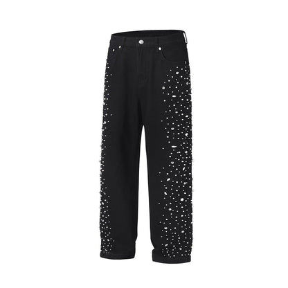 Heavily Starry Beaded Rhinestone Jeans - Thrashink