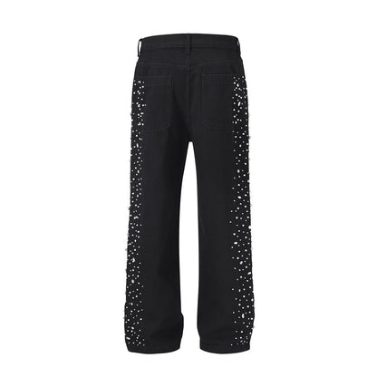Heavily Starry Beaded Rhinestone Jeans - Thrashink