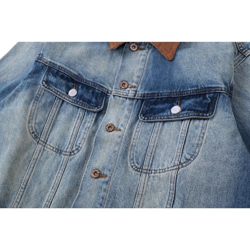 High Street Distressed Washed Denim Jacket - Thrashink