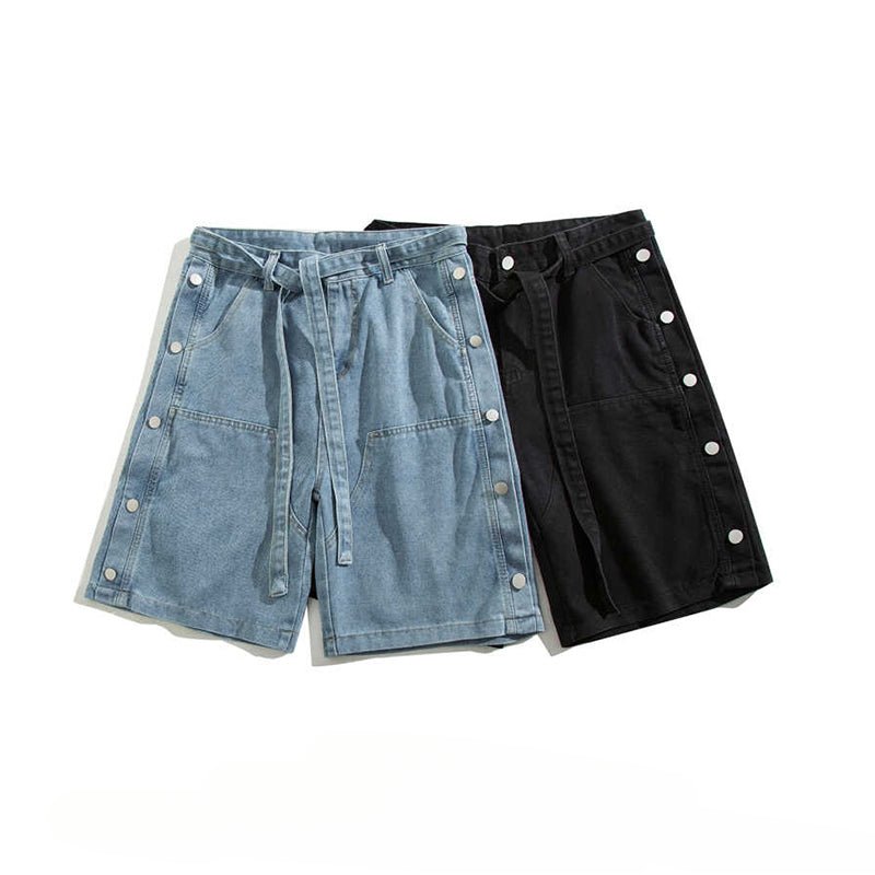 Hip Hop Belt Button Bermuda Denim Shorts - Thrashink