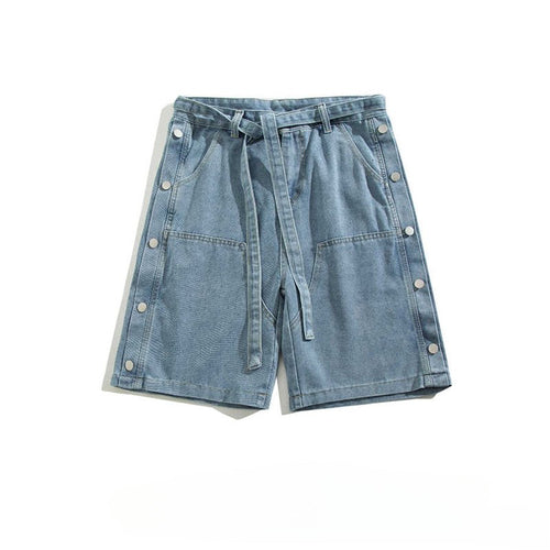Hip Hop Belt Button Bermuda Denim Shorts - Thrashink