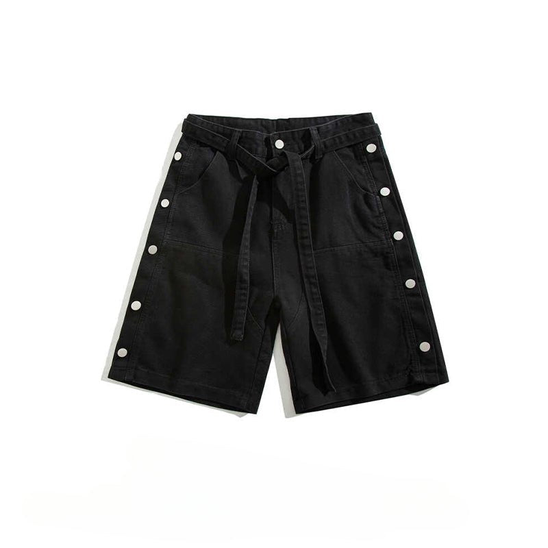 Hip Hop Belt Button Bermuda Denim Shorts - Thrashink