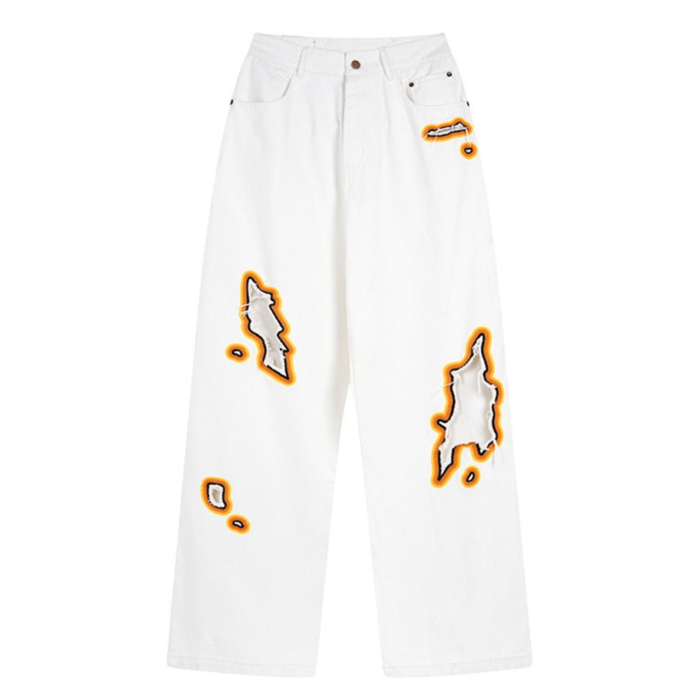 Hollow Flame Ripped Jeans - Thrashink