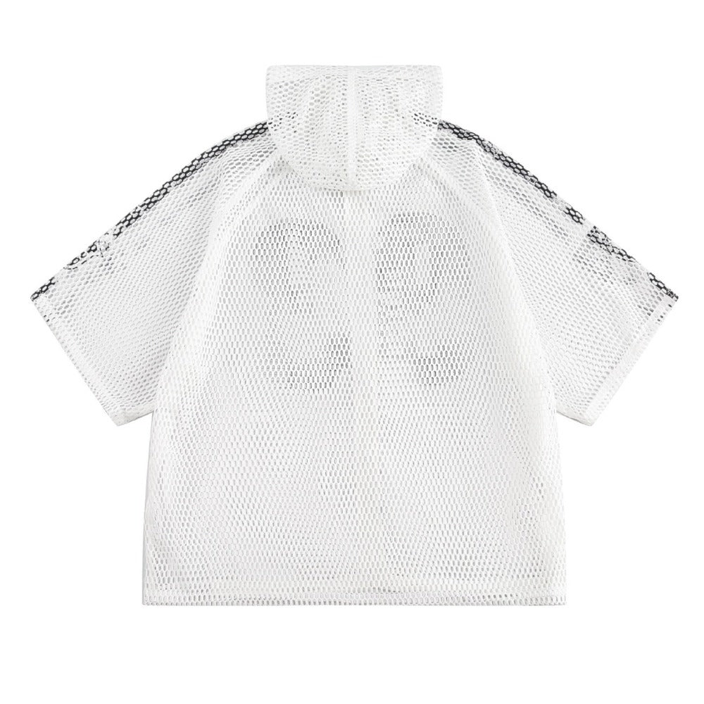Hollow Print Hooded Shirt - Thrashink