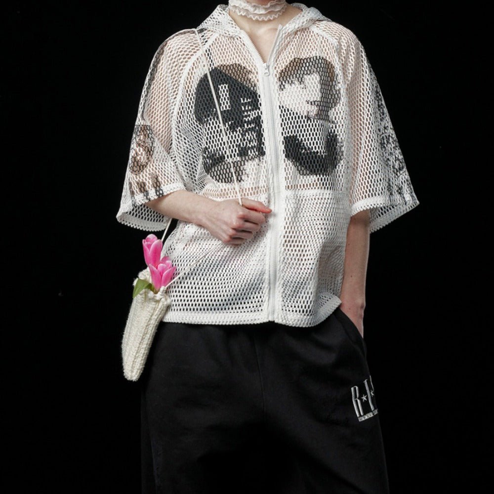 Hollow Print Hooded Shirt - Thrashink