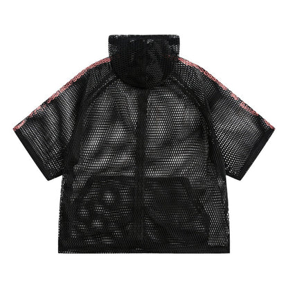 Hollow Print Hooded Shirt - Thrashink