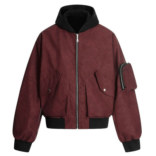 Hooded Suede - textured Bomber Jacket - Thrashink