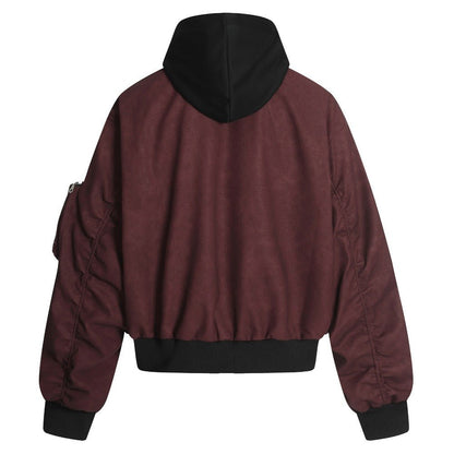 Hooded Suede - textured Bomber Jacket - Thrashink