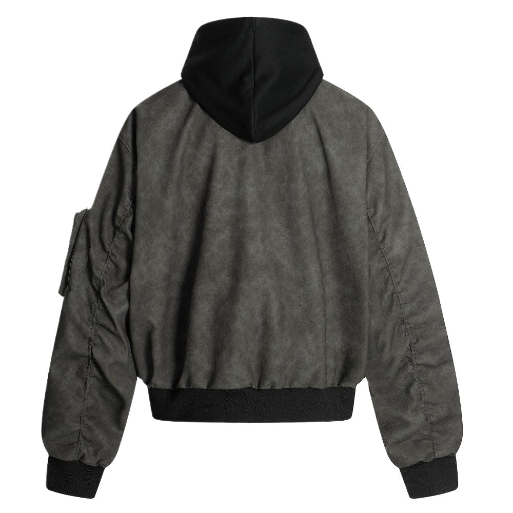 Hooded Suede - textured Bomber Jacket - Thrashink
