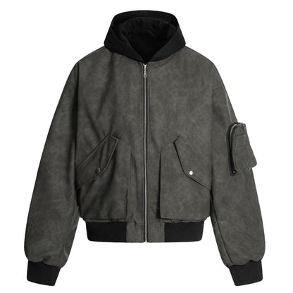 Hooded Suede - textured Bomber Jacket - Thrashink