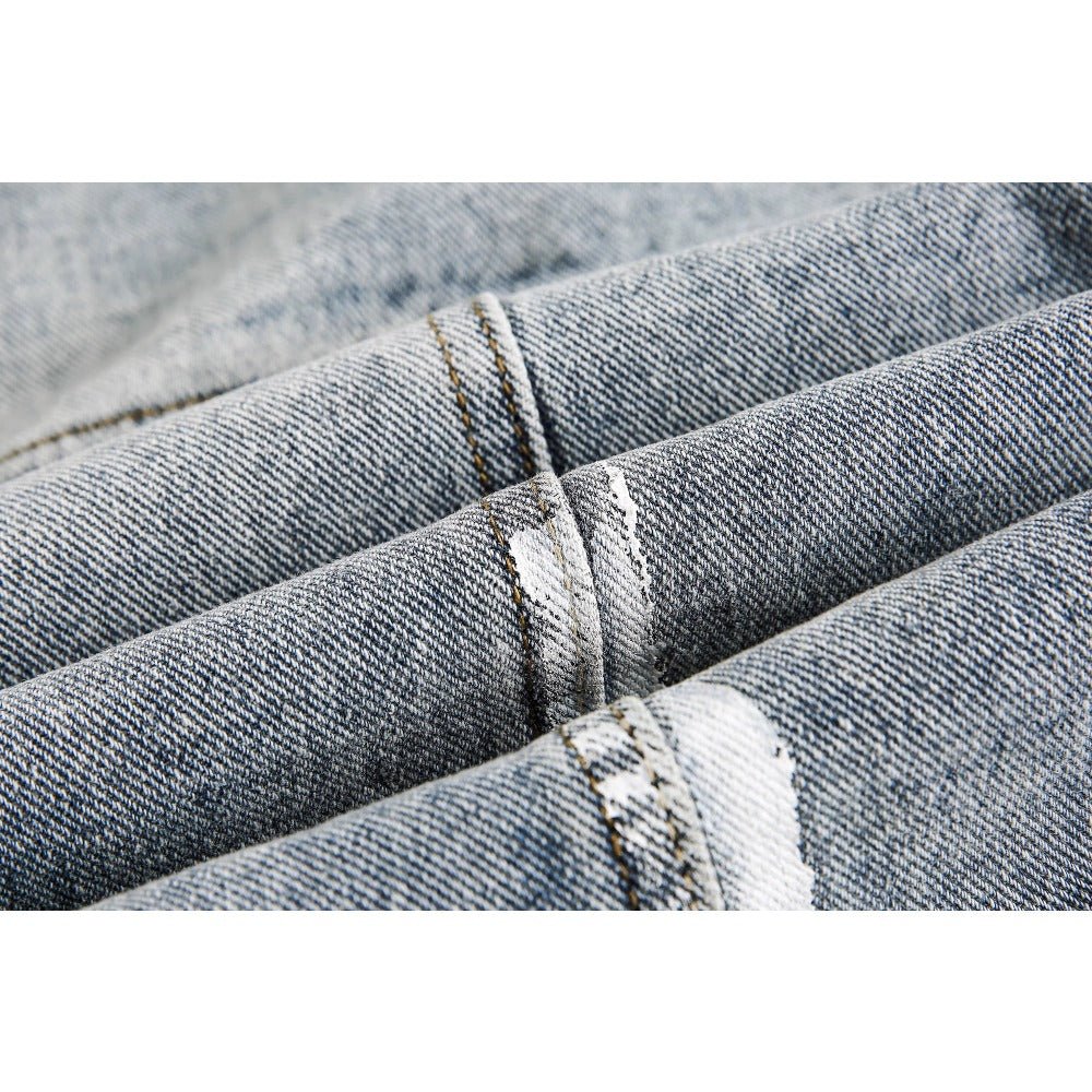 Ink Splash Distressed Denim Jacket - Thrashink
