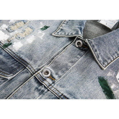 Ink Splash Distressed Denim Jacket - Thrashink