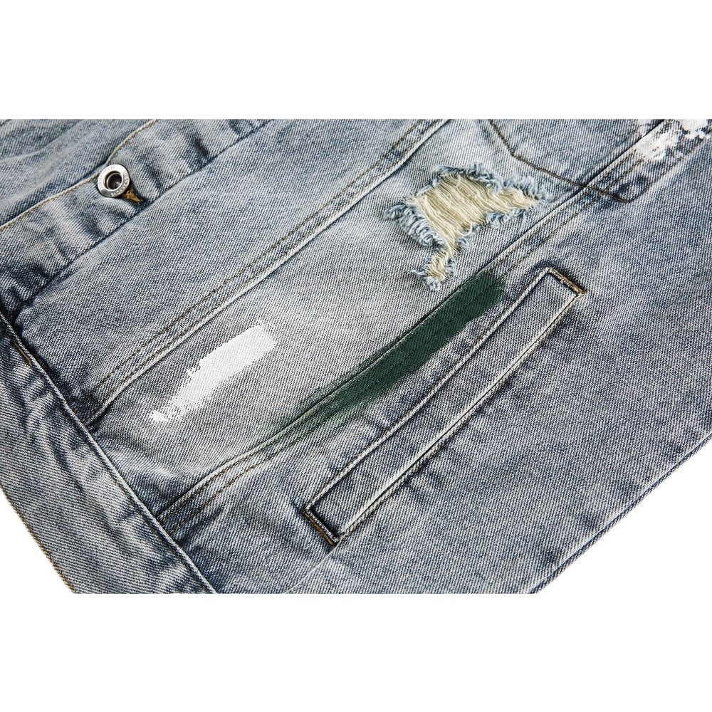Ink Splash Distressed Denim Jacket - Thrashink