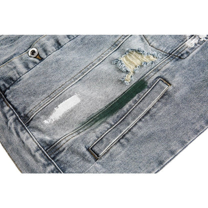 Ink Splash Distressed Denim Jacket - Thrashink
