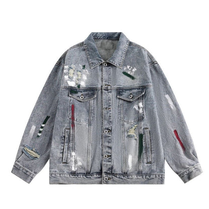 Ink Splash Distressed Denim Jacket - Thrashink