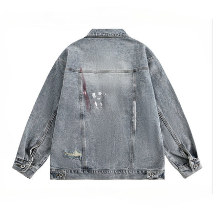 Ink Splash Distressed Denim Jacket - Thrashink