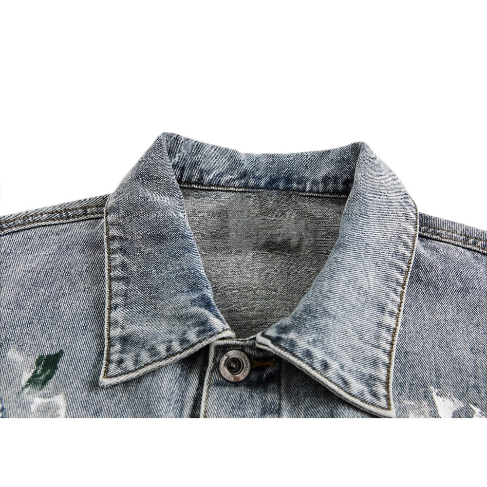 Ink Splash Distressed Denim Jacket - Thrashink