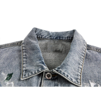 Ink Splash Distressed Denim Jacket - Thrashink