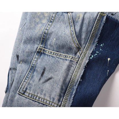 Ink - splashed Patchwork Flared Jeans - Thrashink