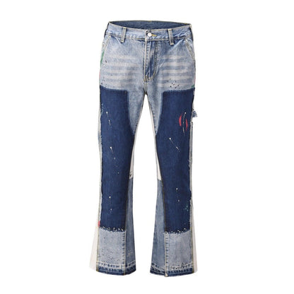 Ink - splashed Patchwork Flared Jeans - Thrashink