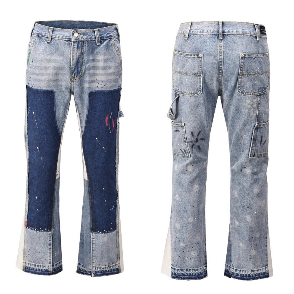 Ink - splashed Patchwork Flared Jeans - Thrashink