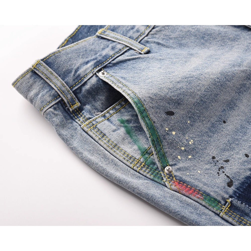 Ink - splashed Patchwork Flared Jeans - Thrashink