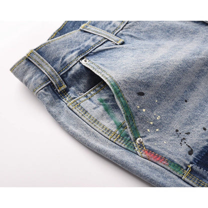 Ink - splashed Patchwork Flared Jeans - Thrashink